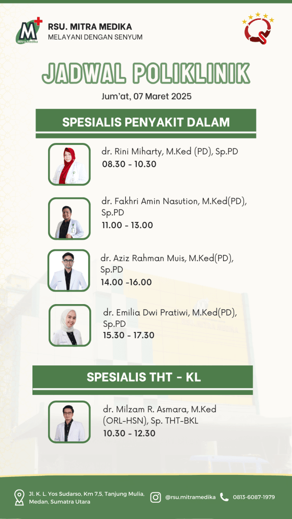 Jadwal Poliklinik Dokter Spesialis Penyakit Dalam & Spesialis THT - KL