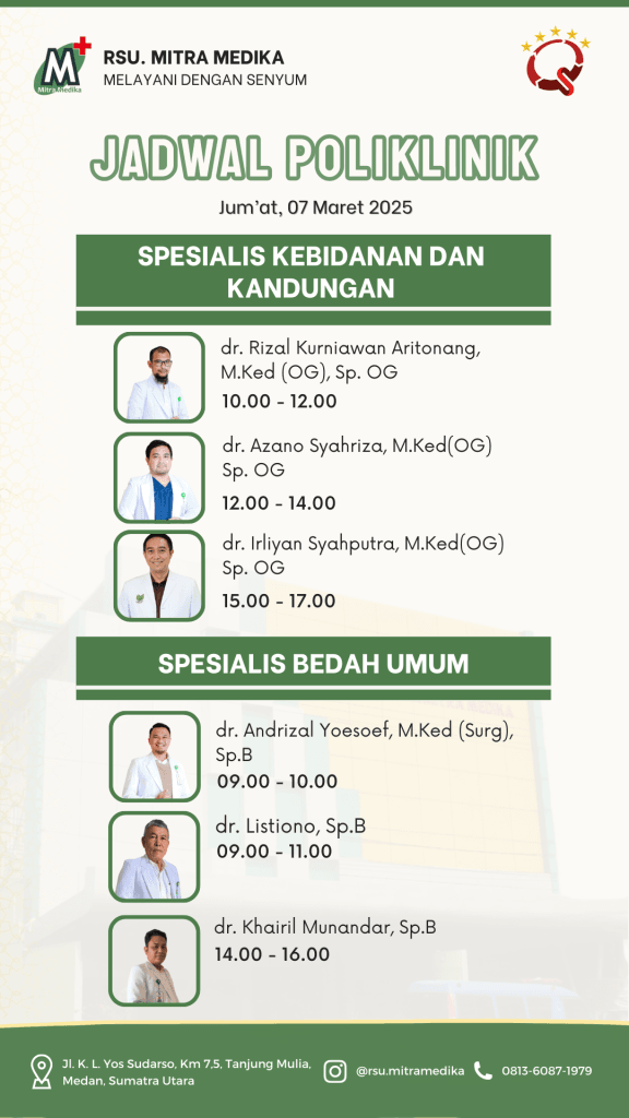 Jadwal Poliklinik Dokter Spesialis Kebidanan, Kandungan & Bedah Umum